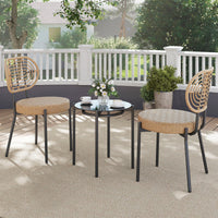 3 Pieces PE Wicker Outdoor Bistro Set with Tempered Glass Coffee Table