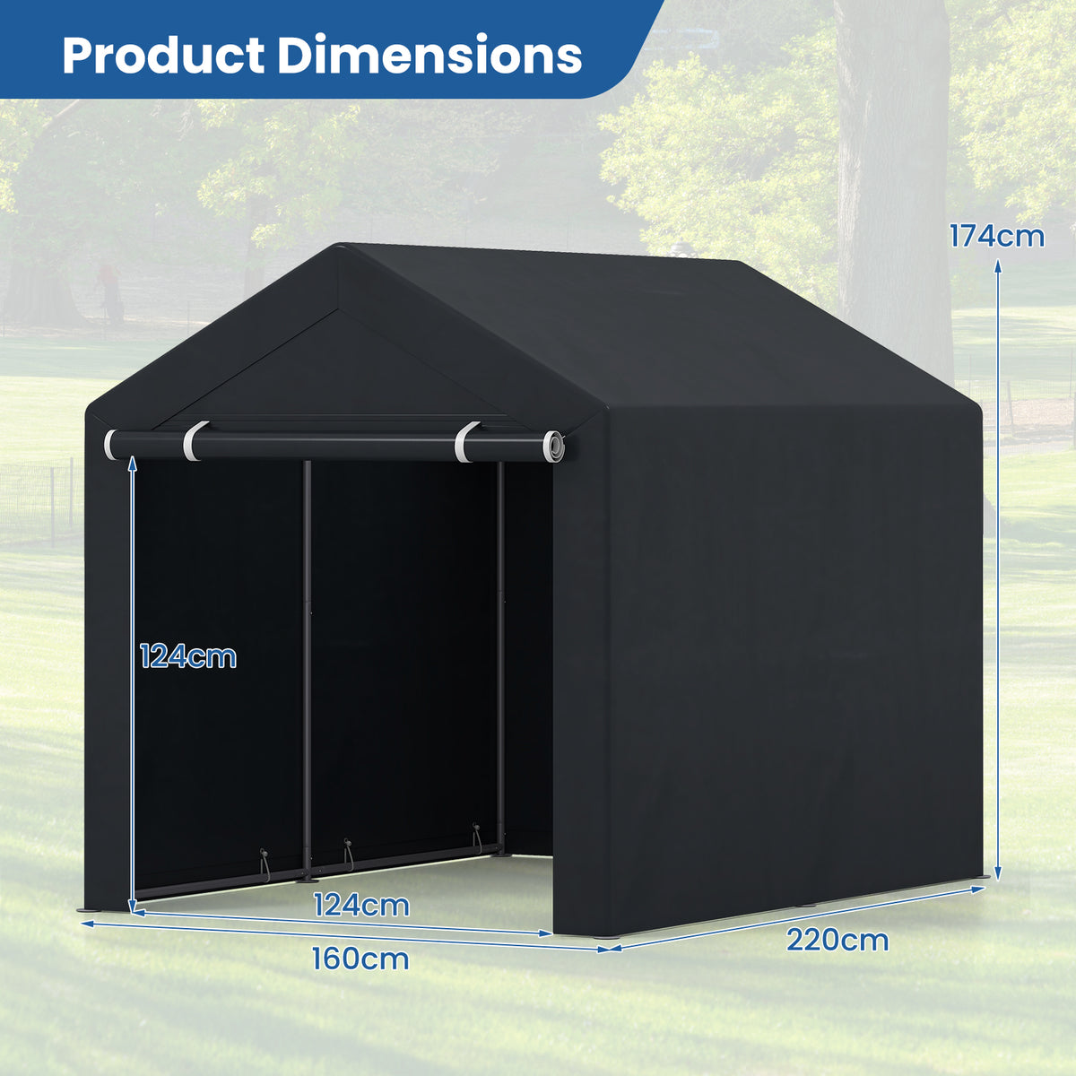220x160 CM Heavy-Duty Portable Storage Shed, Waterproof Outdoor Carport Garage Tent
