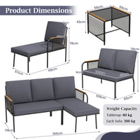 3 Pieces Wicker Furniture Set with Cushions and Tempered Glass Side Table