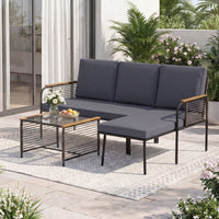 3 Pieces Wicker Furniture Set with Cushions and Tempered Glass Side Table