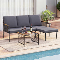 3 Pieces Wicker Furniture Set with Cushions and Tempered Glass Side Table
