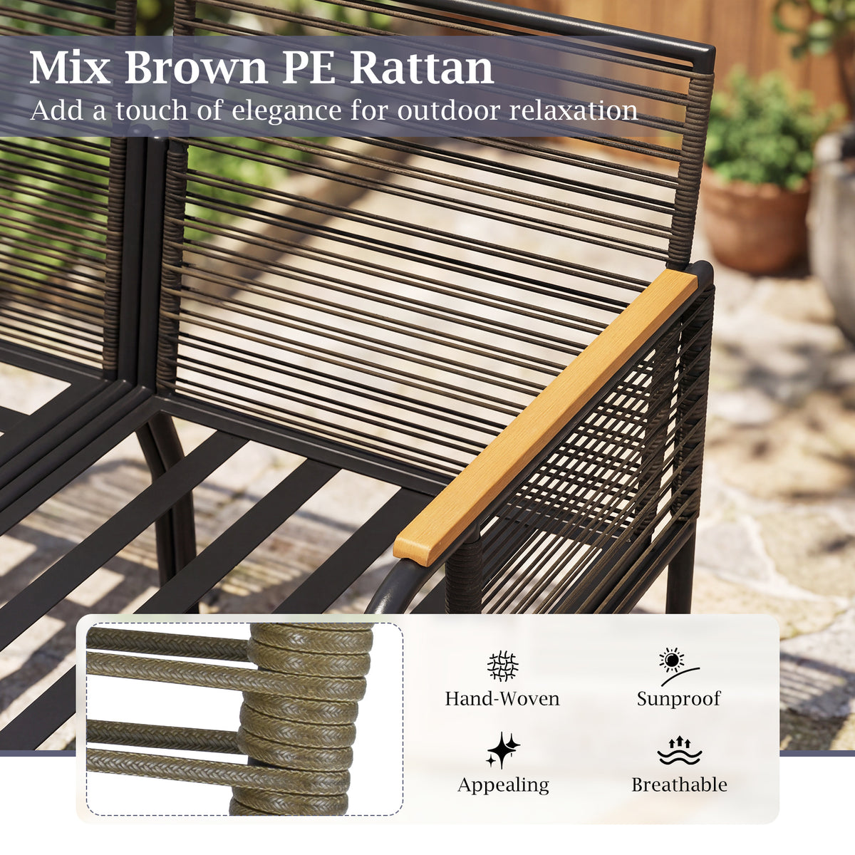 3 Pieces Wicker Furniture Set with Cushions and Tempered Glass Side Table