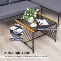 3 Pieces Wicker Furniture Set with Cushions and Tempered Glass Side Table