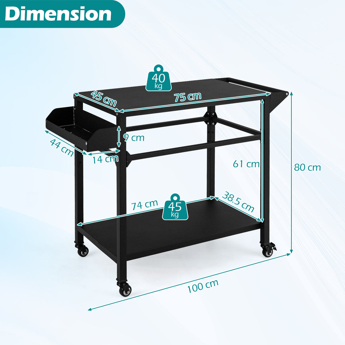 Outdoor Grill Cart with Storage and 4 Casters