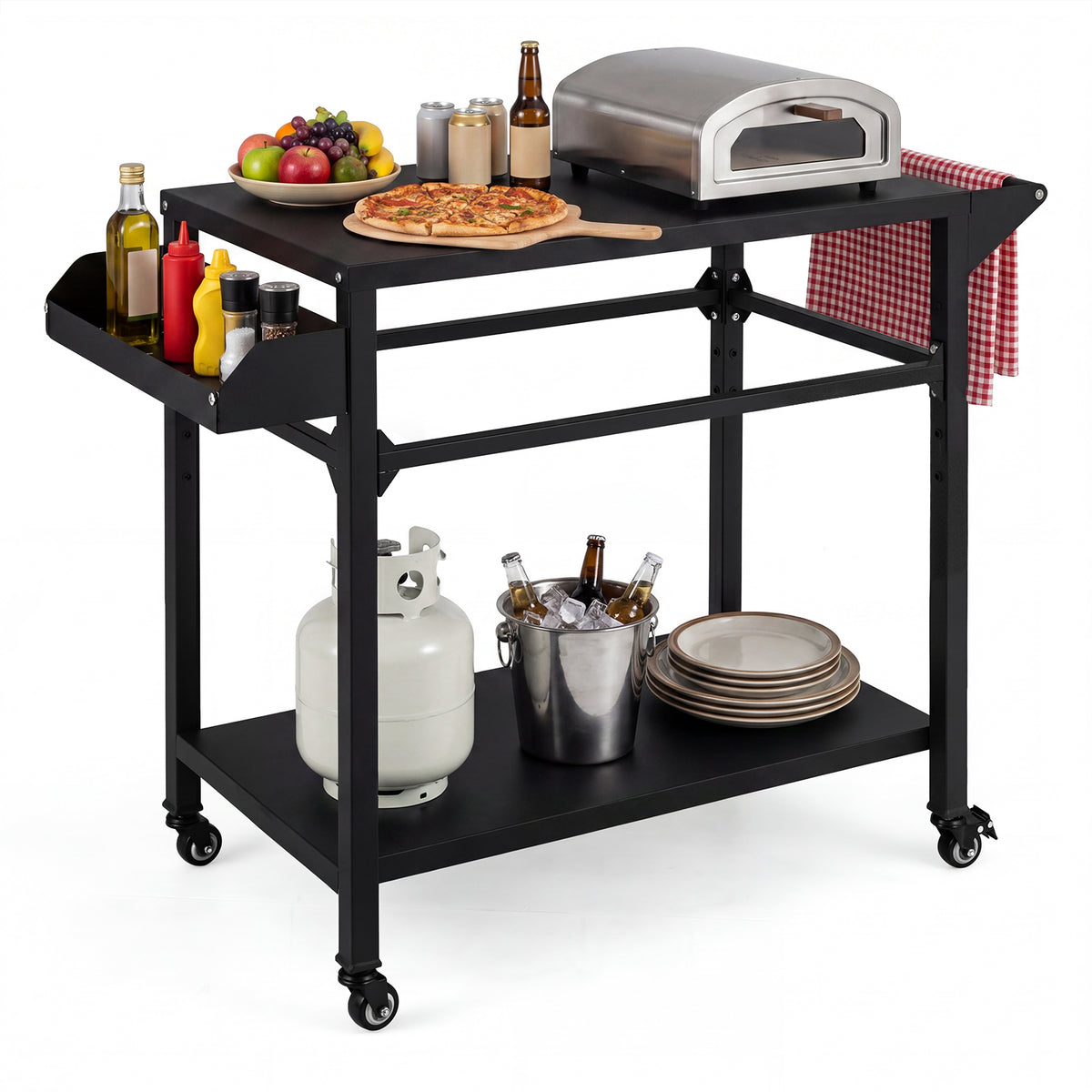 Outdoor Grill Cart with Storage and 4 Casters