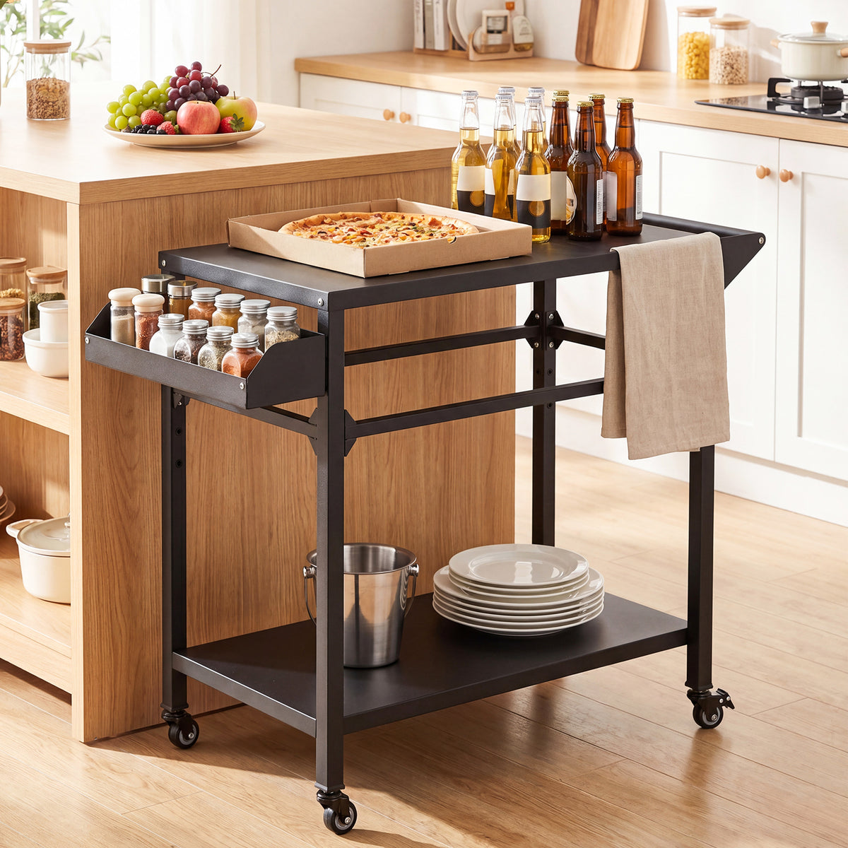 Outdoor Grill Cart with Storage and 4 Casters