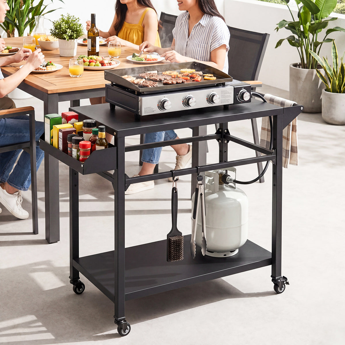 Outdoor Grill Cart with Storage and 4 Casters
