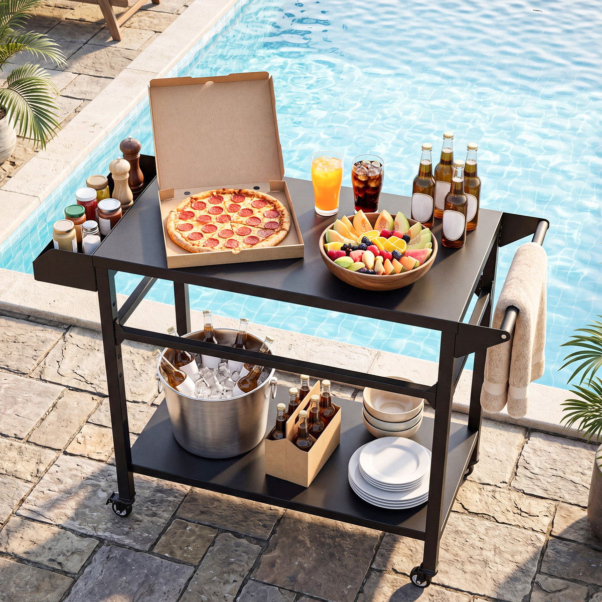 Outdoor Grill Cart with Storage and 4 Casters