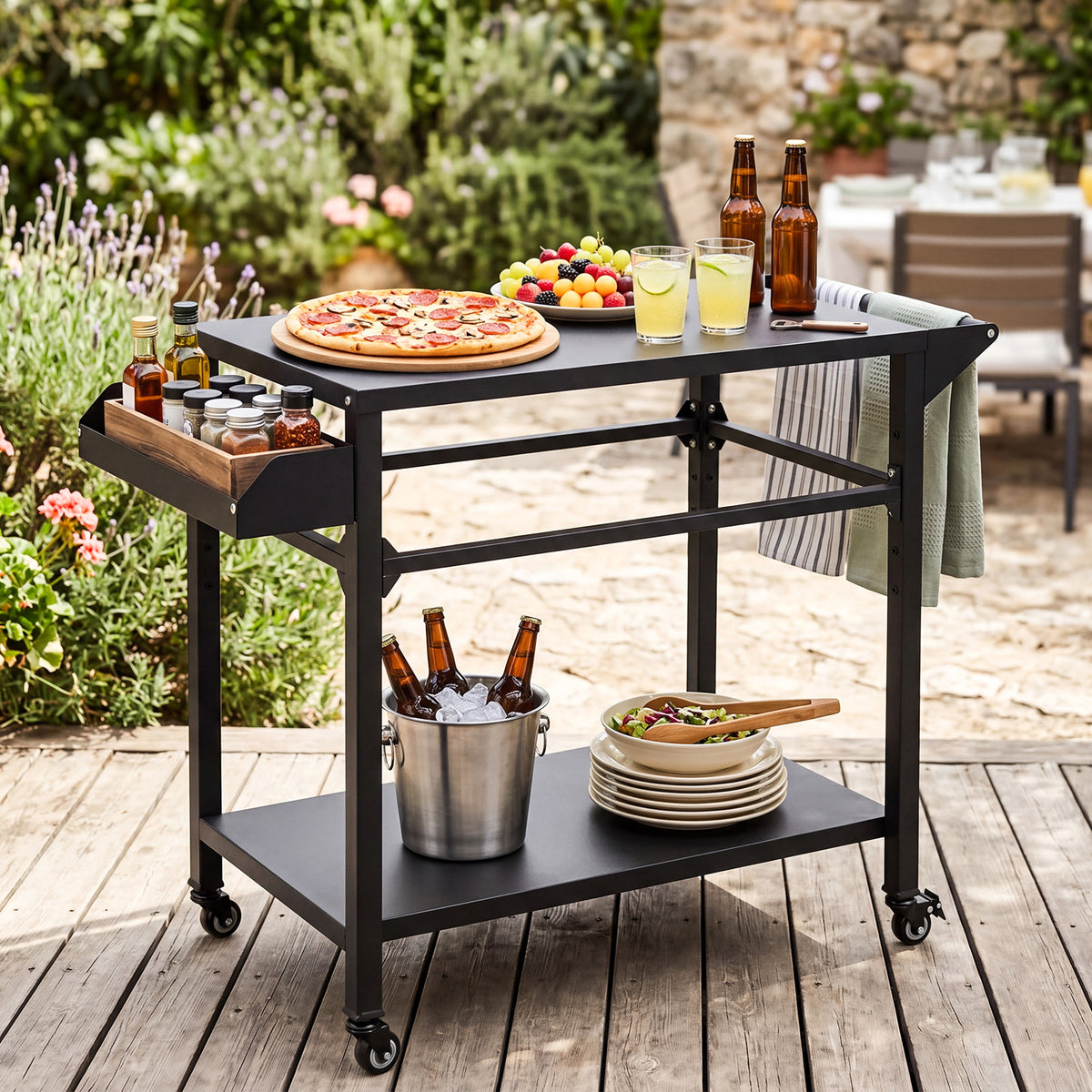 Outdoor Grill Cart with Storage and 4 Casters