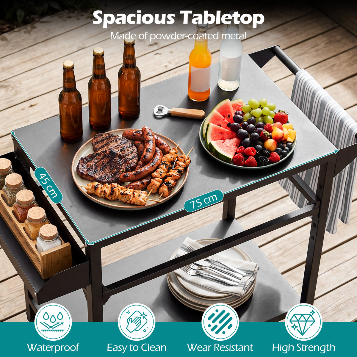 Outdoor Grill Cart with Storage and 4 Casters