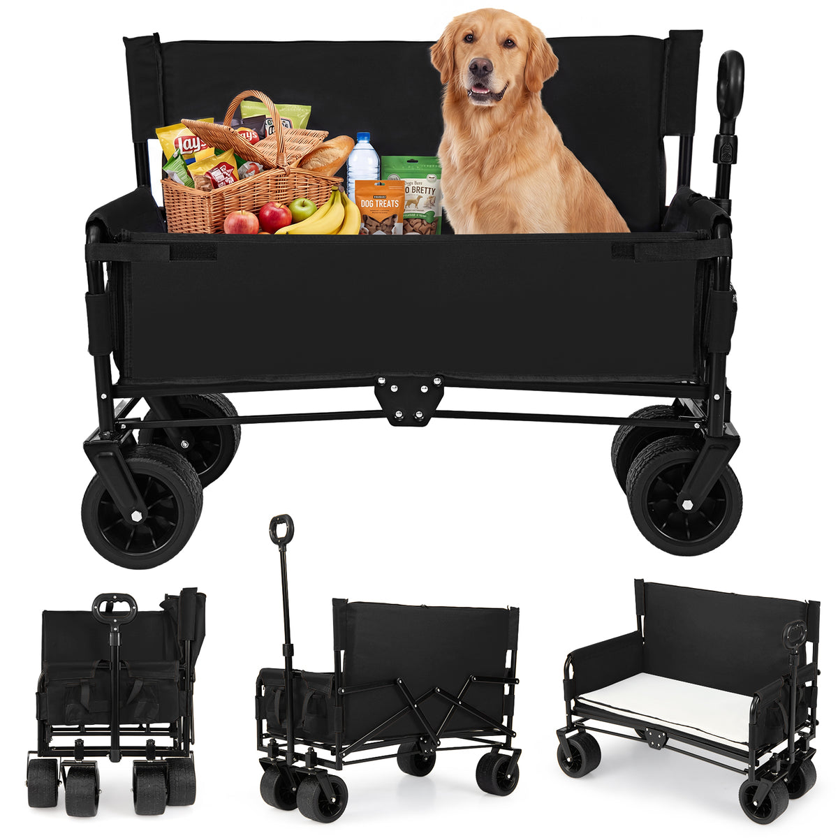 2-in-1 Wagon Bench Seat Combo with Adjustable Push/Pull Handle