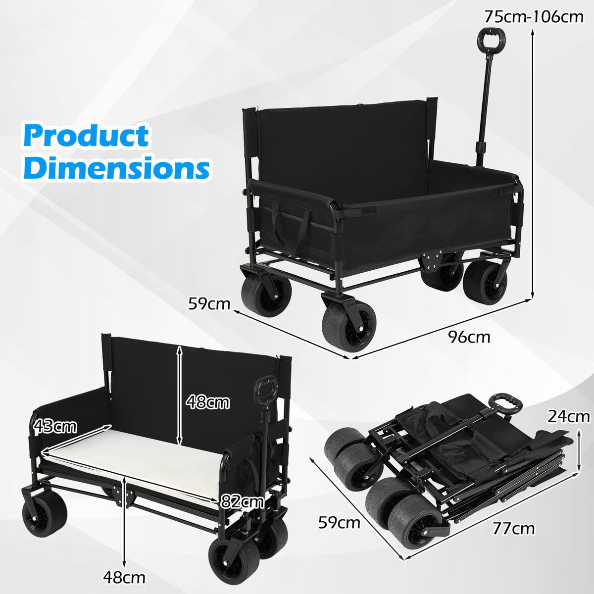 2-in-1 Wagon Bench Seat Combo with Adjustable Push/Pull Handle