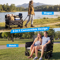 2-in-1 Wagon Bench Seat Combo with Adjustable Push/Pull Handle