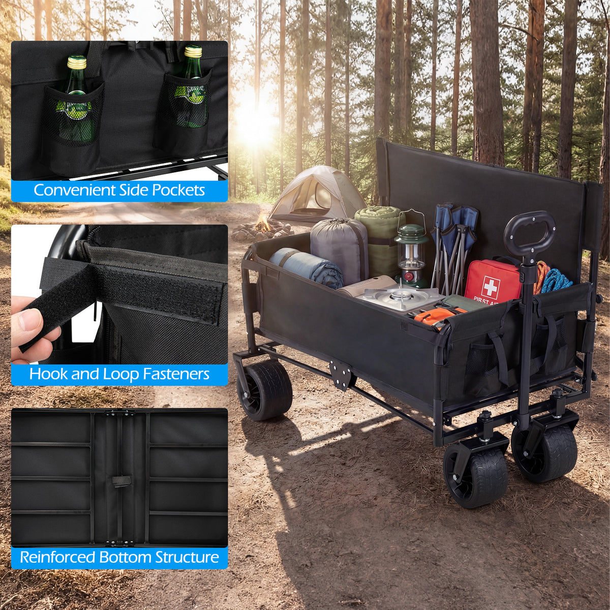 2-in-1 Wagon Bench Seat Combo with Adjustable Push/Pull Handle