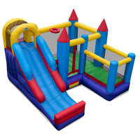 Inflatable Kids Bouncy House, Jumping Castle Trampoline, w/Slide, Jump Area, Climbing Wall, Basketball Hoop
