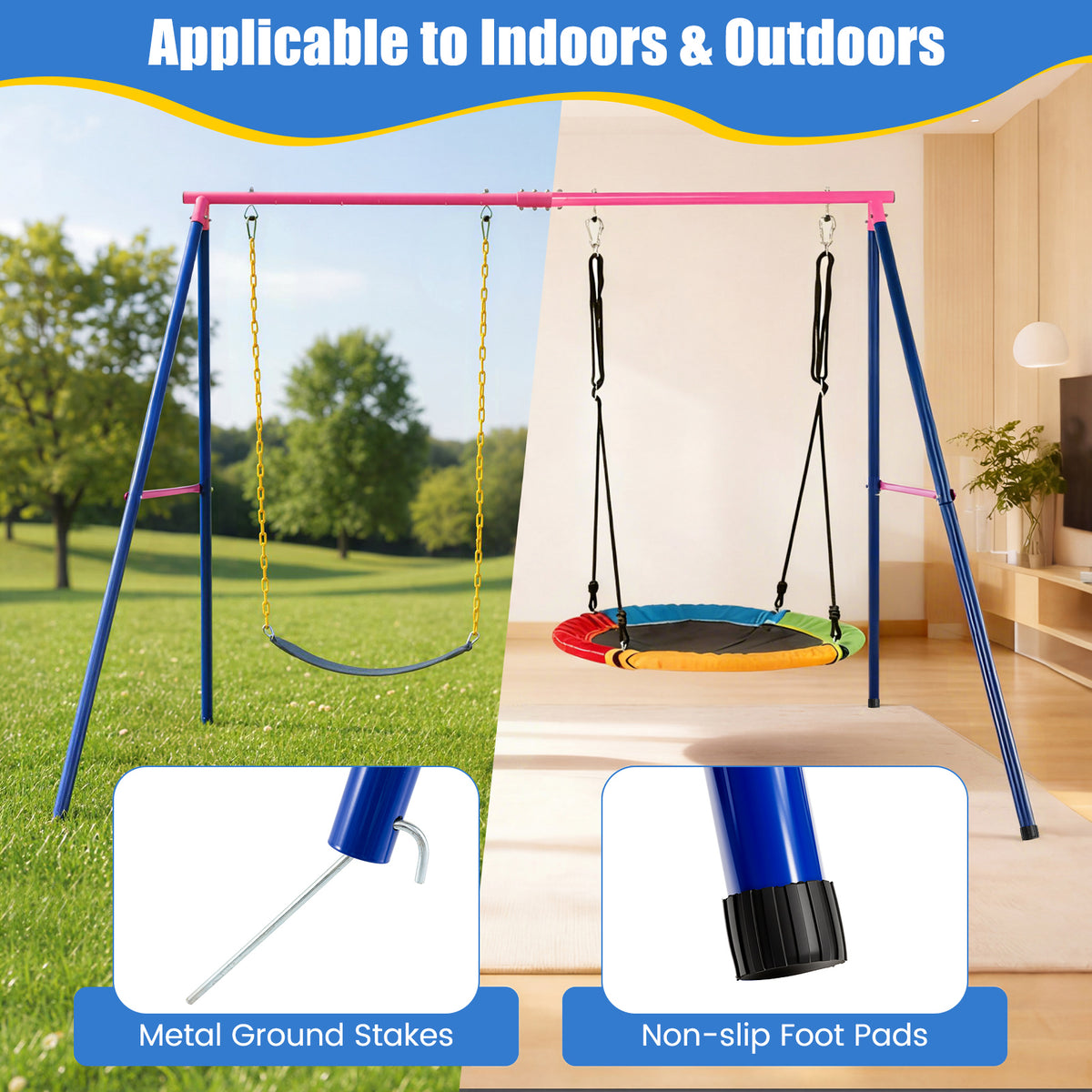 A-Frame Swing Stand for 2 Swings, 660 lbs Heavy Duty Metal Swing Set