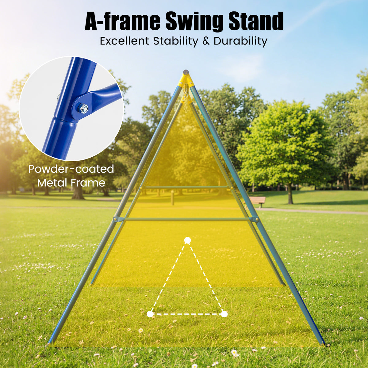 2 Seat Swing Frame for Kids, Children Heavy-Duty Metal Swing Stand w/Ground Stakes