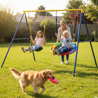 2 Seat Swing Frame for Kids, Children Heavy-Duty Metal Swing Stand w/Ground Stakes