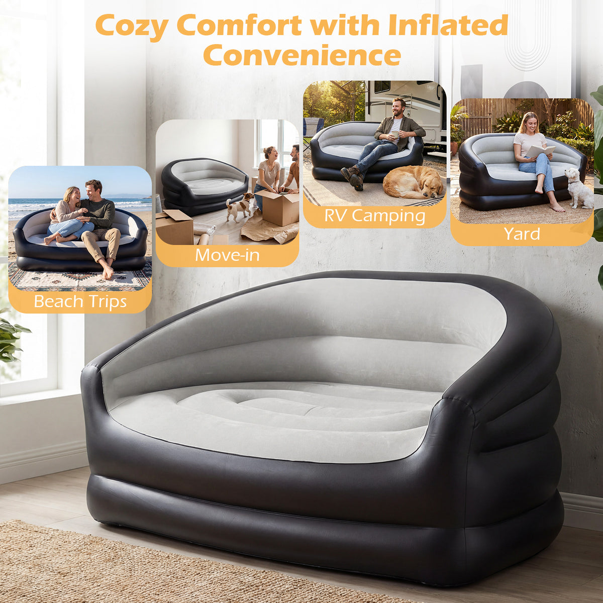Inflatable Loveseat Couch, Portable & Foldable 2-Seater Air Sofa for Adults