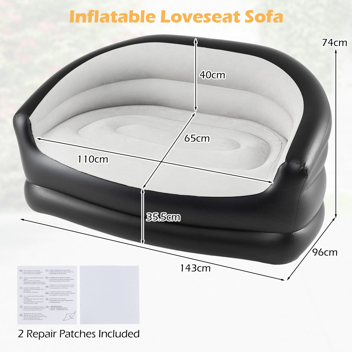 Inflatable Loveseat Couch, Portable & Foldable 2-Seater Air Sofa for Adults