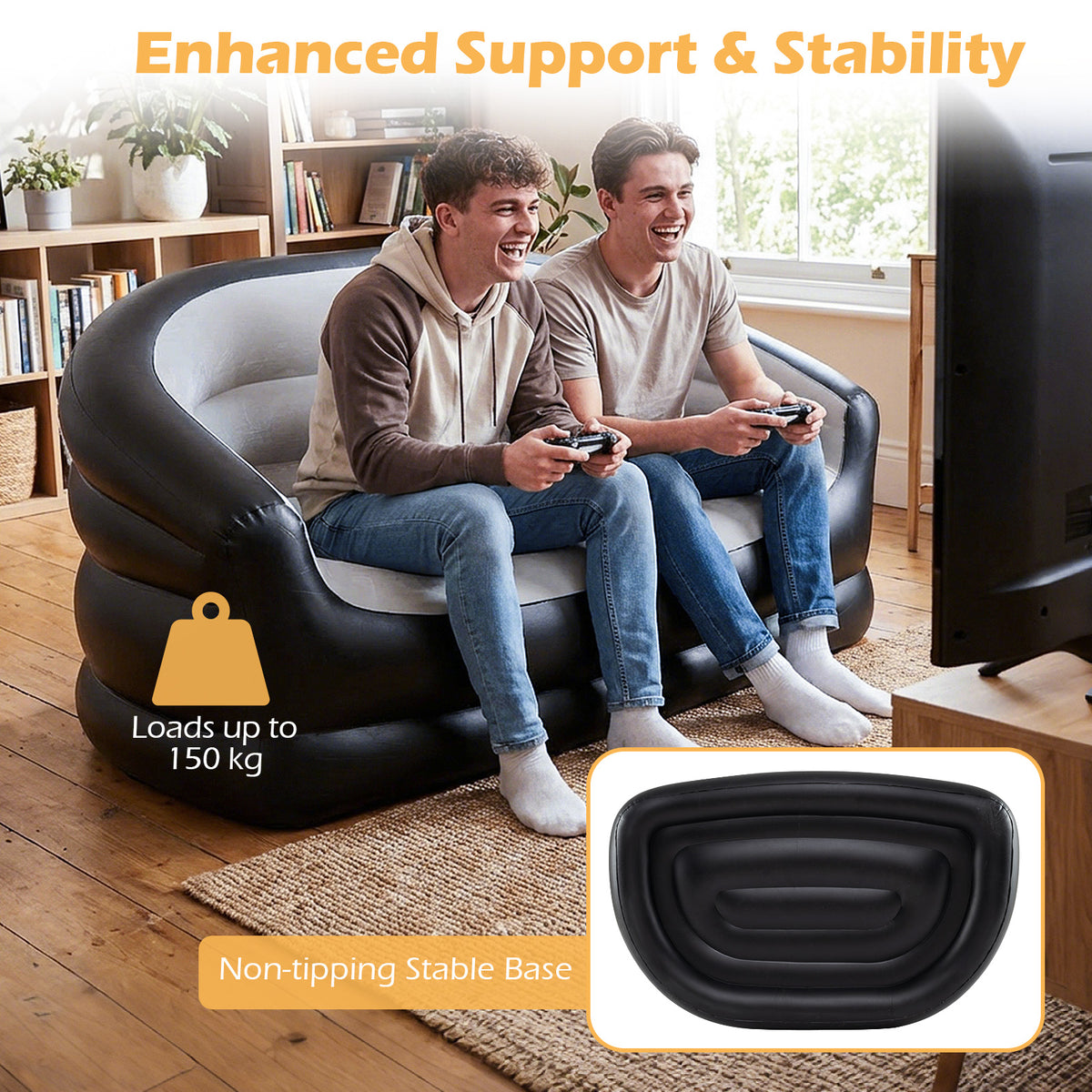 Inflatable Loveseat Couch, Portable & Foldable 2-Seater Air Sofa for Adults