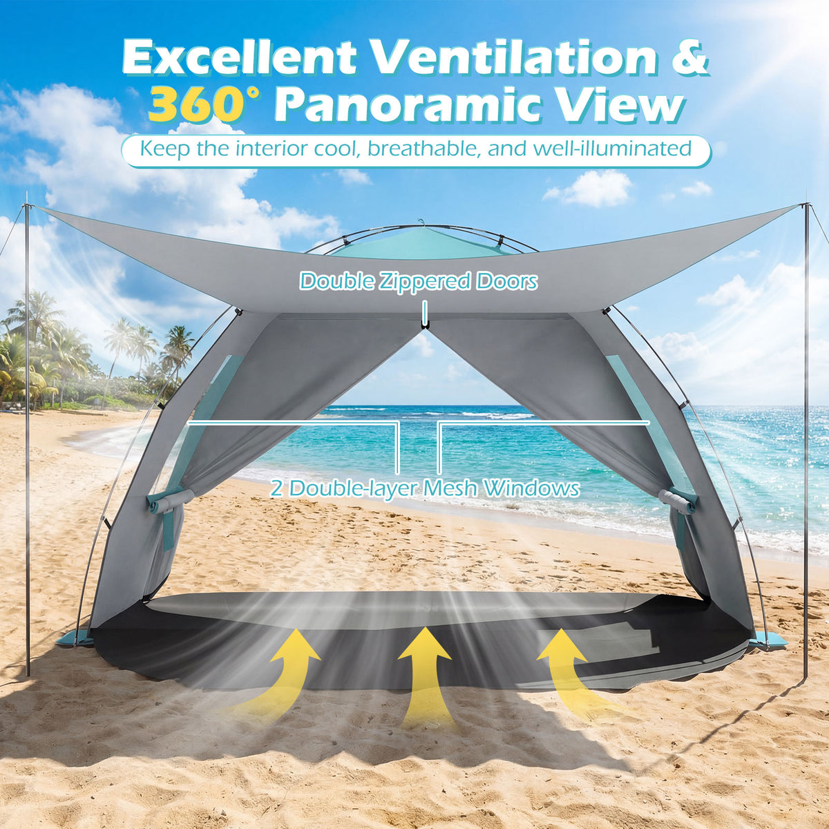 Beach Tent Sun Shelter with Canopy and Extended Floor