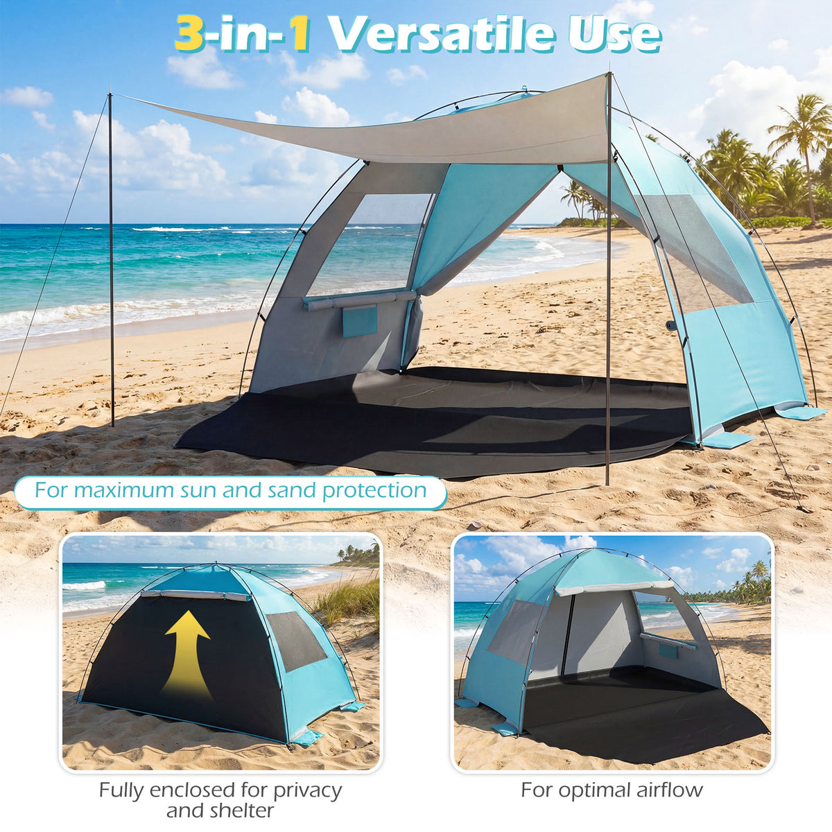 Beach Tent Sun Shelter with Canopy and Extended Floor