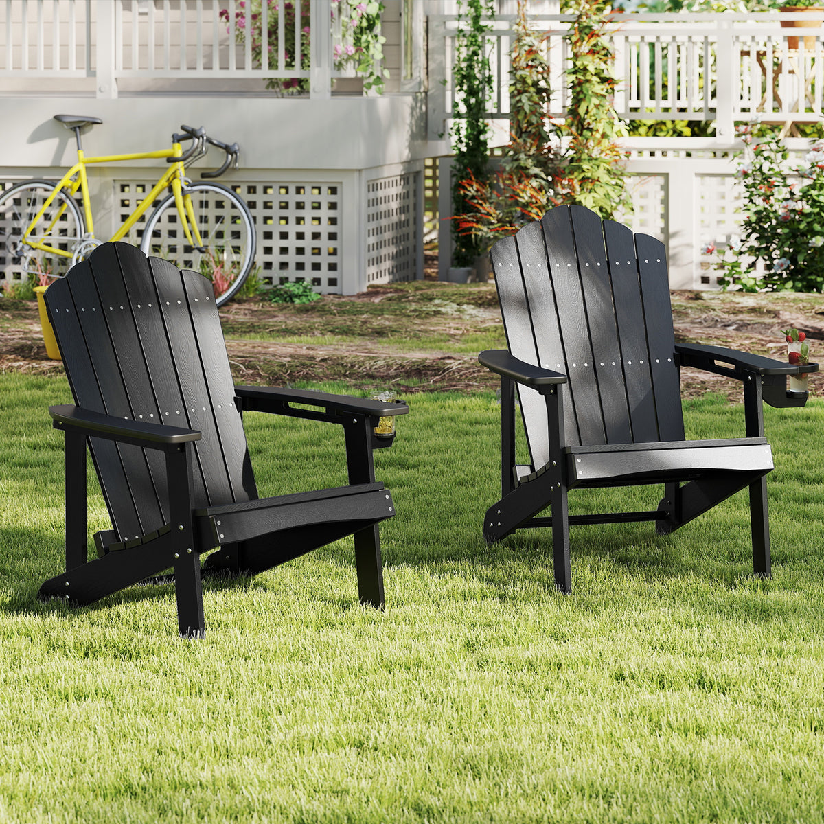 All-Weather Adirondack Chair with Cup Holder for Patio