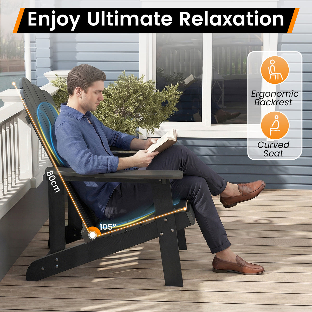 All-Weather Adirondack Chair with Cup Holder for Patio