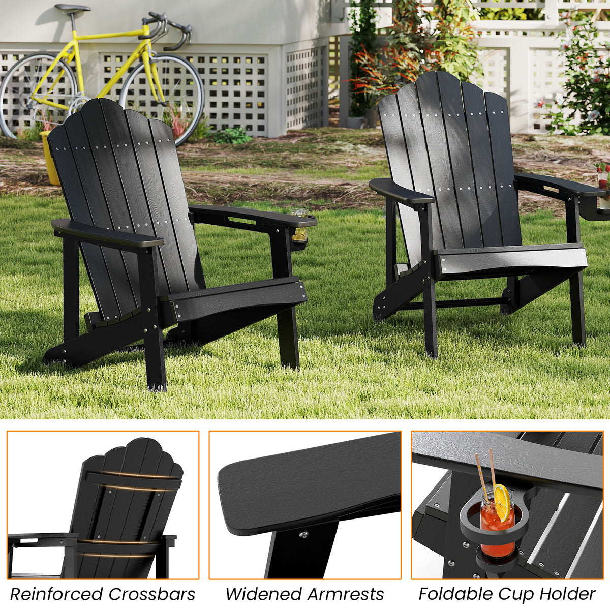 All-Weather Adirondack Chair with Cup Holder for Patio