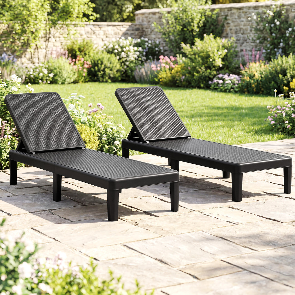 3-Position Reclining Chair with Waterproof Rattan Textured PP Surface