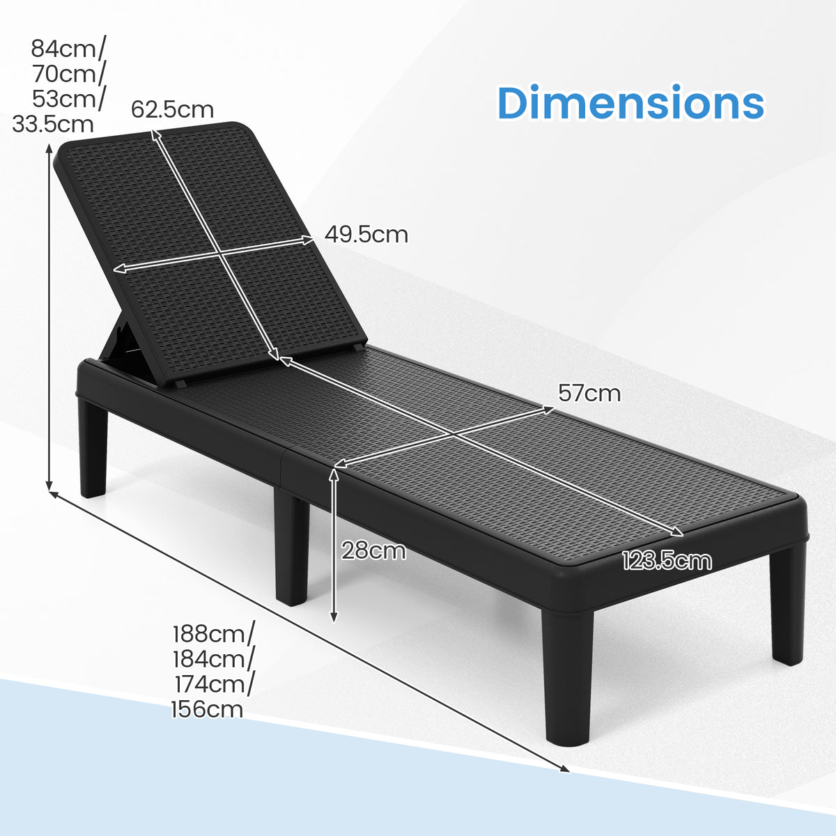 3-Position Reclining Chair with Waterproof Rattan Textured PP Surface