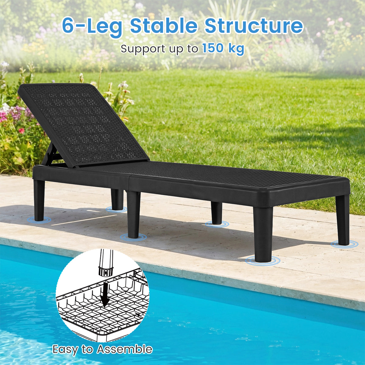 3-Position Reclining Chair with Waterproof Rattan Textured PP Surface