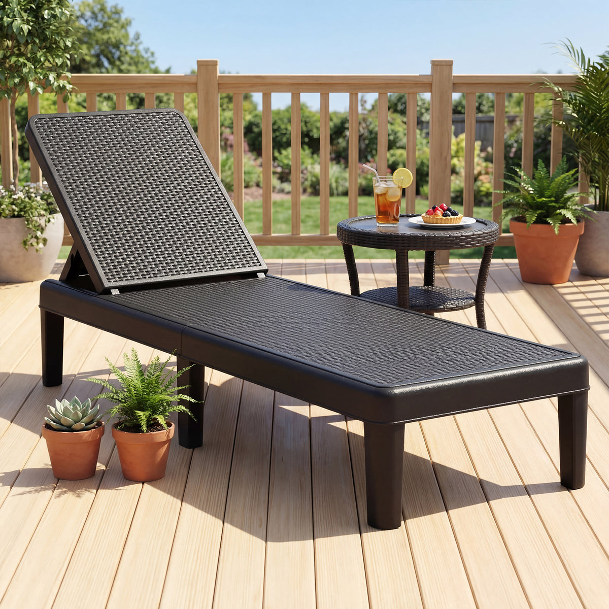 3-Position Reclining Chair with Waterproof Rattan Textured PP Surface