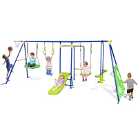7-in-1 Outdoor Swing Set with Ground Stakes for Garden/Backyard/Park