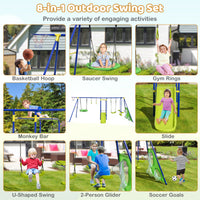 7-in-1 Outdoor Swing Set with Ground Stakes for Garden/Backyard/Park