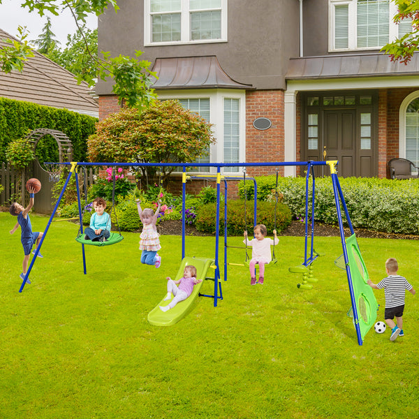 7-in-1 Outdoor Swing Set with Ground Stakes for Garden/Backyard/Park