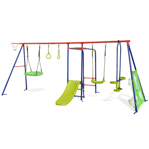 7-in-1 Outdoor Swing Set with Ground Stakes for Garden/Backyard/Park
