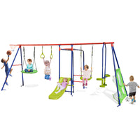 7-in-1 Outdoor Swing Set with Ground Stakes for Garden/Backyard/Park