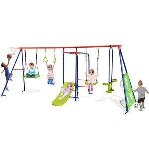 7-in-1 Outdoor Swing Set with Ground Stakes for Garden/Backyard/Park