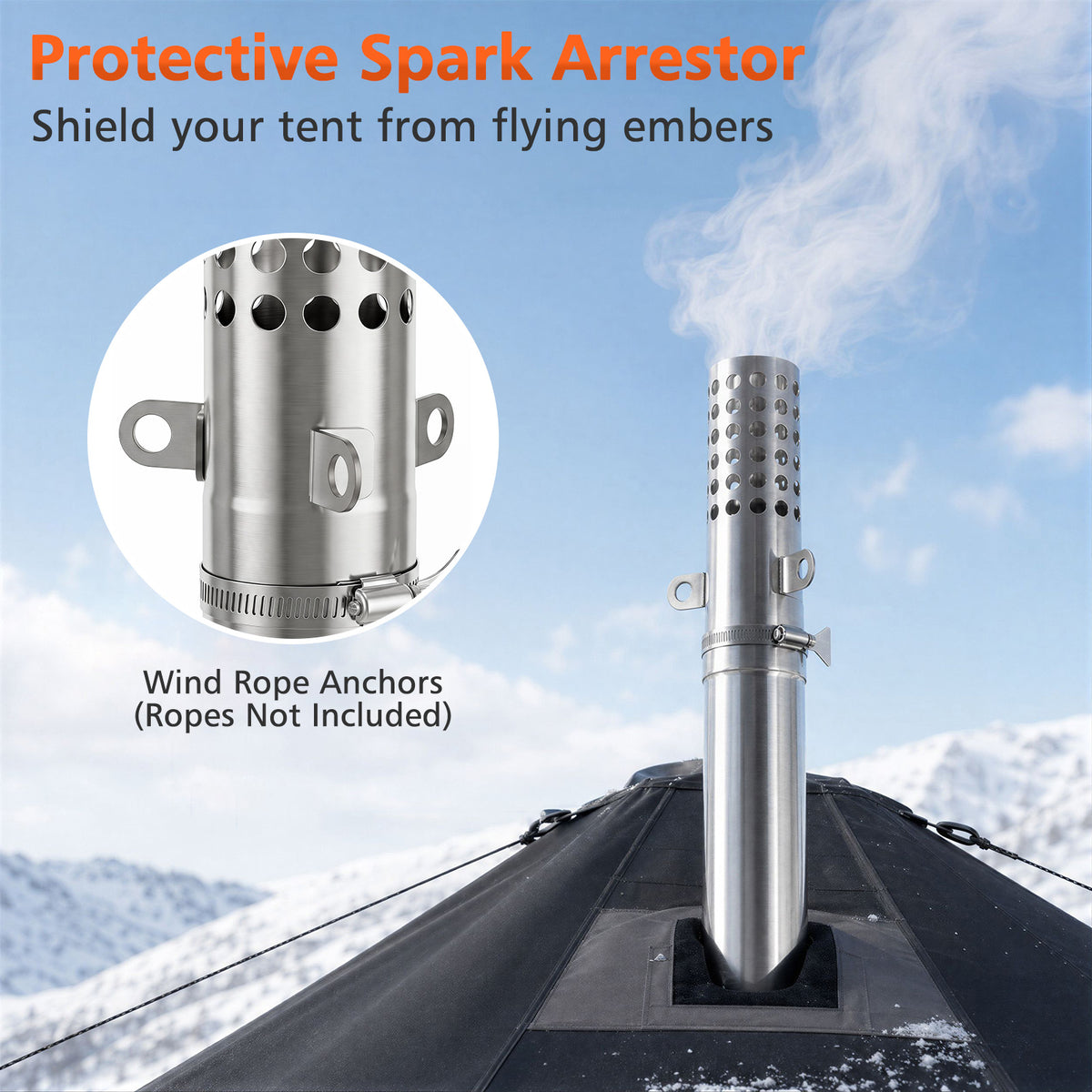 Hot Tent Stove Portable Wood Burning with 7 Pipes and Spark Arrestor