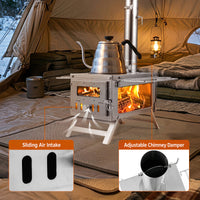 Hot Tent Stove Portable Wood Burning with 7 Pipes and Spark Arrestor
