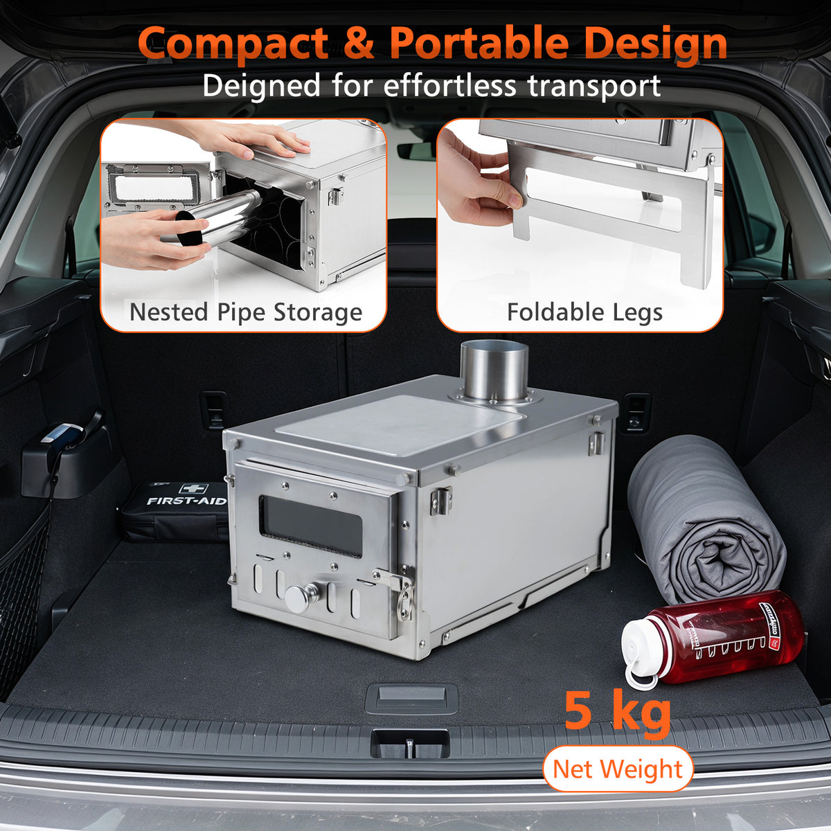 Hot Tent Stove Portable Wood Burning with 7 Pipes and Spark Arrestor