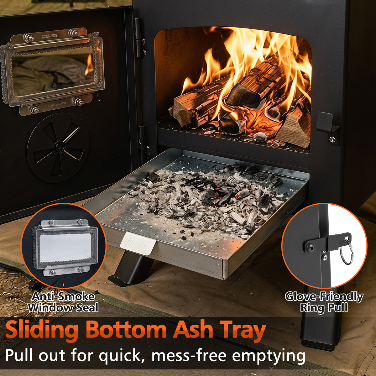 Portable Camping Stove with Spark Arrestor for Winter Heating Cooking