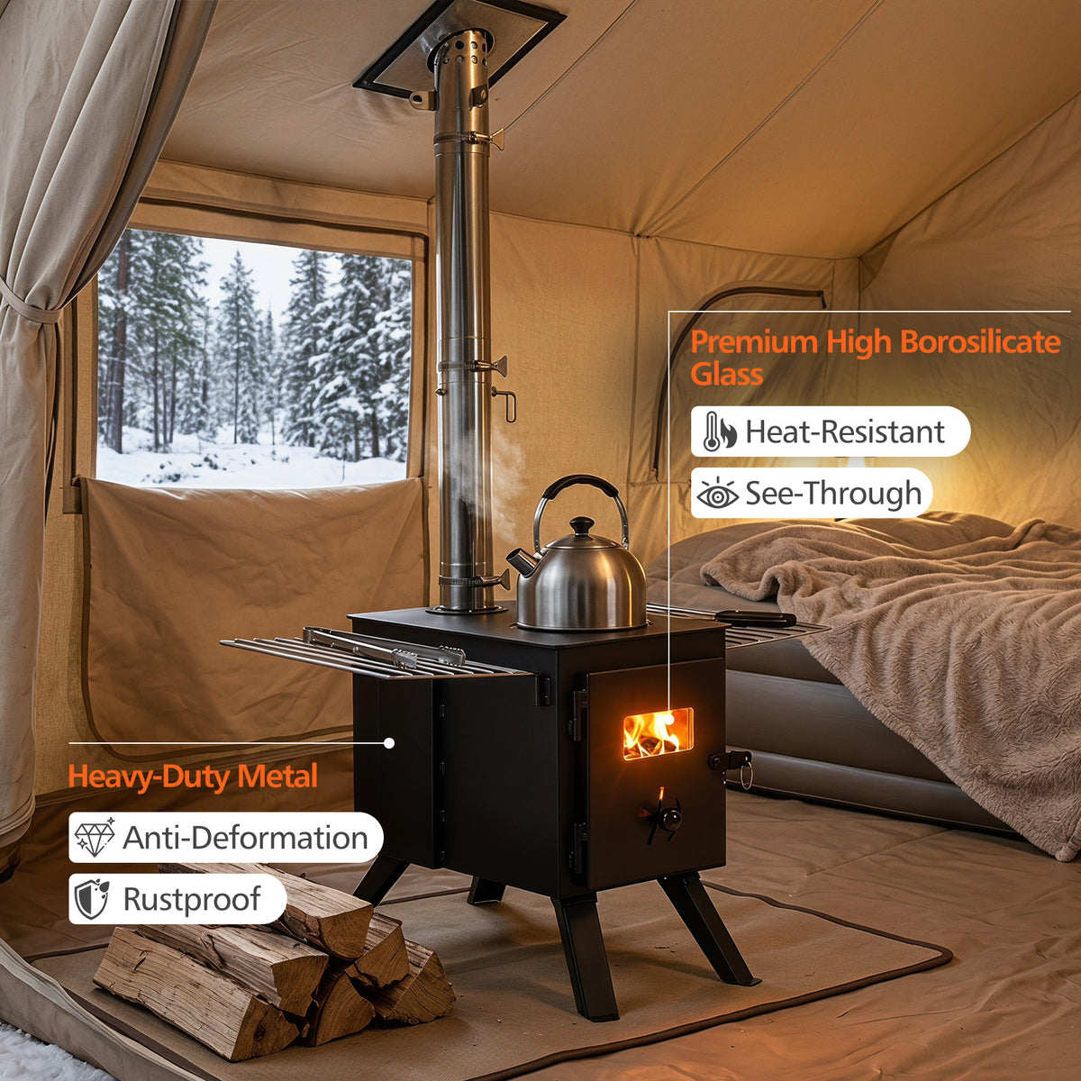 Portable Camping Stove with Spark Arrestor for Winter Heating Cooking