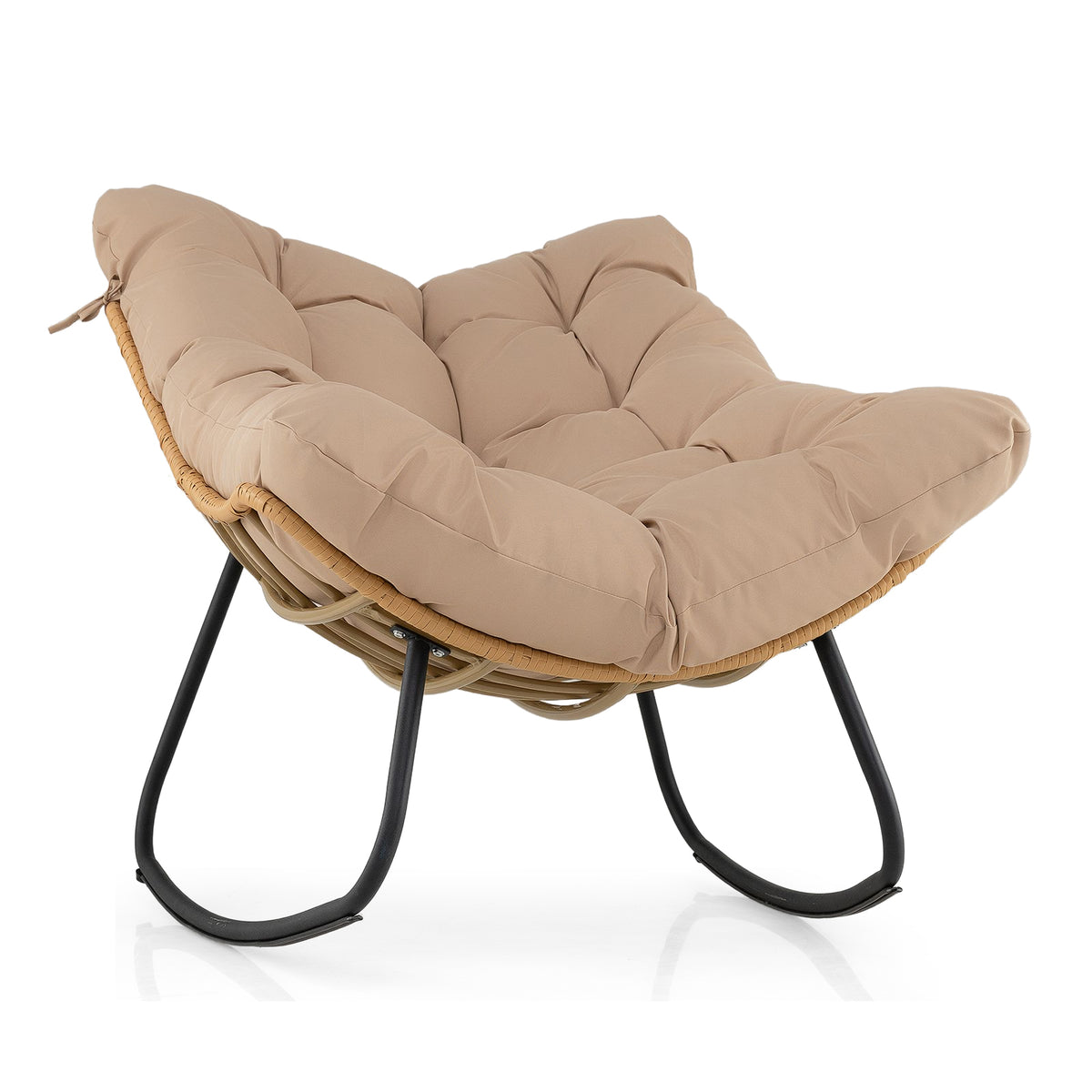 Outdoor Papasan Rocking Chair, Oversized PE Wicker Patio Egg Chair