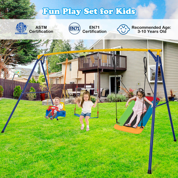 300 KG Indoor & Outdoor Swing Set, Heavy Duty Carbon Steel Swing Frame w/ 1 Belt Swing