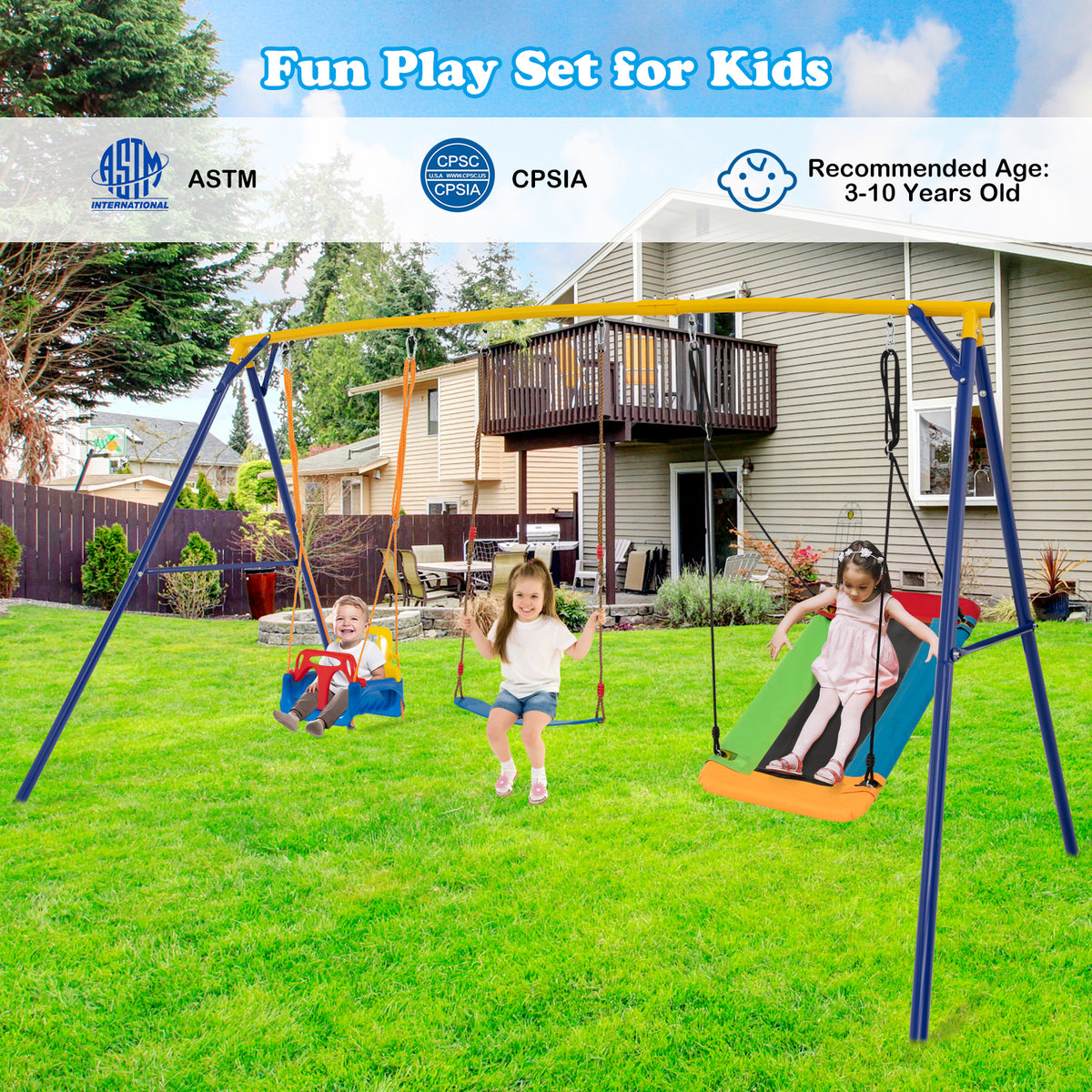 300 KG Indoor & Outdoor Swing Set, Heavy Duty Carbon Steel Swing Frame w/ 1 Belt Swing