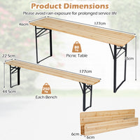 177 CM Folding Picnic Table with 2 Benches 3-Piece Solid Fir Wood Camping Beer Table Bench Set