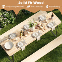 177 CM Folding Picnic Table with 2 Benches 3-Piece Solid Fir Wood Camping Beer Table Bench Set